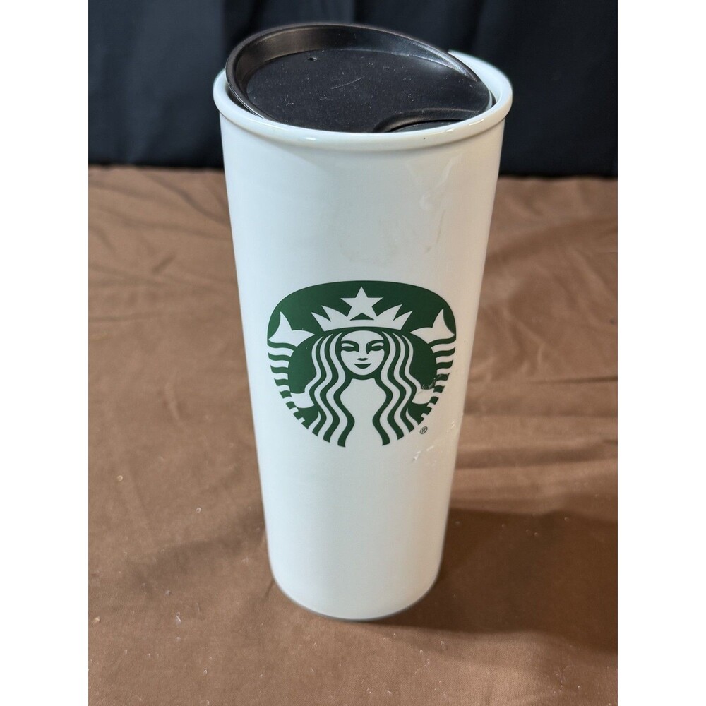 Starbucks Mermaid Ceramic Travel Coffee Mug Tumbler 16 oz White with Lid